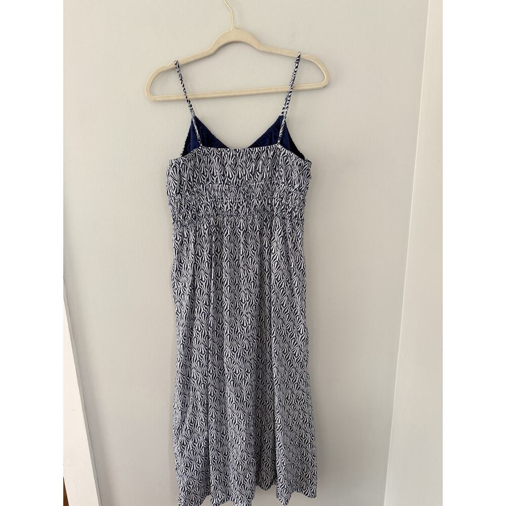 H&M Cotton Smocked Blue White Midi Strappy Sundress L - Picture 4 of 8